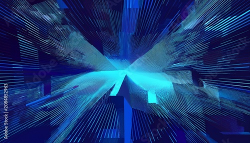 Abstract Digital Glitch Background In Blue Colorful Texture Art Design