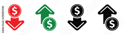 Cuadro en lienzo Financial Fluctuations: A set of graphic icons representing monetary gains and losses, with coins and directional arrows symbolizing market changes and economic trends