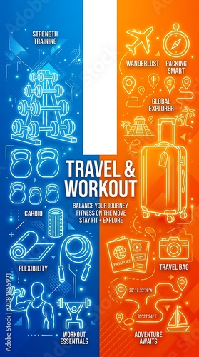 Travel Fitness Infographic Combining Workout And Adventure Themes