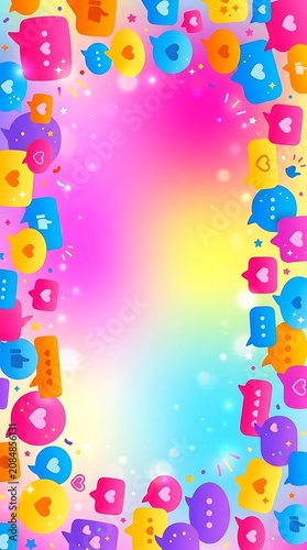 Colorful Speech Bubbles Pattern With Bright Happy Emotions Design