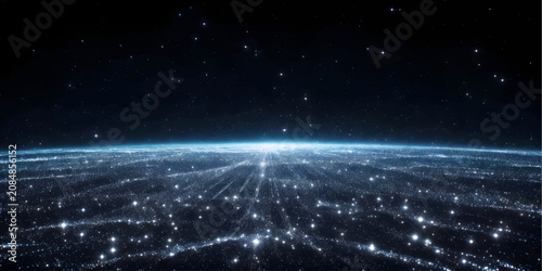 Photos View of earth from space at night with glowing city lights universe darkness sat