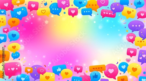 Colorful speech bubbles with hearts and stars isolated background design