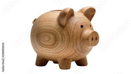 Isolated charming wooden piggy bank a symbol of saving money and secure financial future