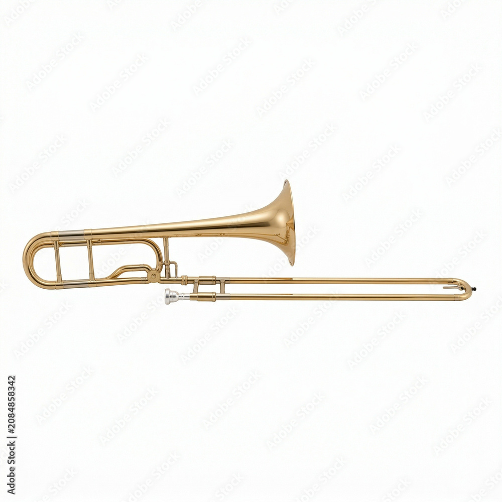 Obraz premium Gold brass trombone on white background 