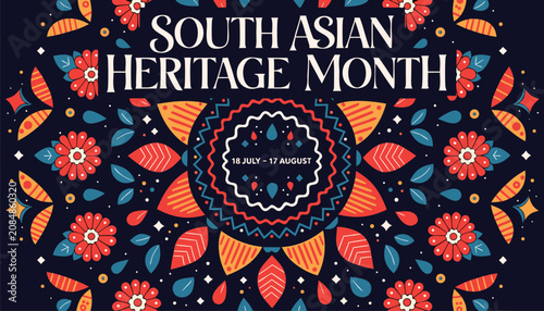 Schilderij op canvas Colorful floral mandala graphic for celebrating South Asian heritage month event