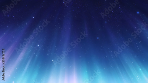 Plakat ディープネイビーの美しい星空に、下部から神秘的なブルーやシアンの光のカーテンが立ち上る、幻想的で壮大なオーロラ・宇宙風の抽象横型背景素材
