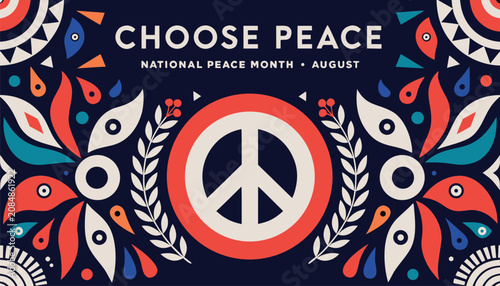 Photos Decorative national peace month graphic with colorful geometric floral patterns