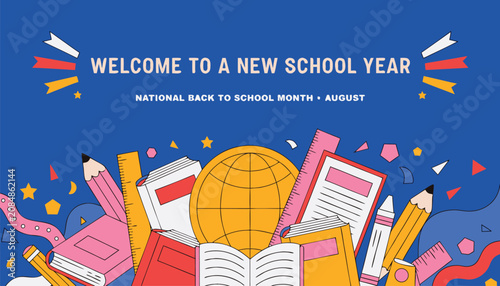 Obraz na plátně Colorful flat illustration celebrating the start of a new school year