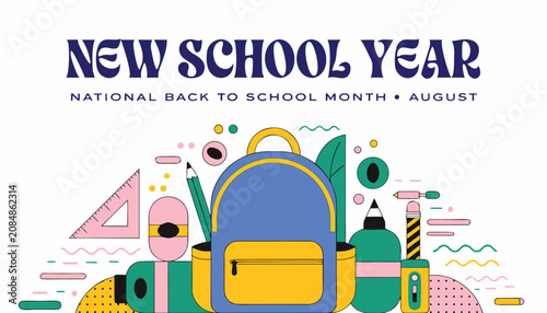 Foto Colorful graphic illustration for new school year and august month