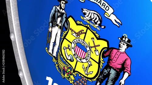 Metallic Shield Transitions with the Flag of State of Wisconsin of United States of America