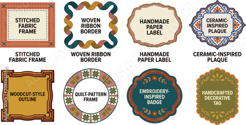 Tableau sur toile Collection of decorative label and frame silhouettes with handcrafted styles