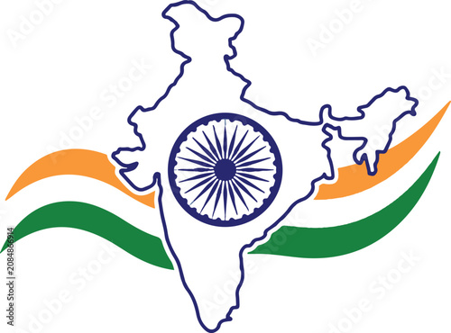 India map with national flag colors and ashoka chakra