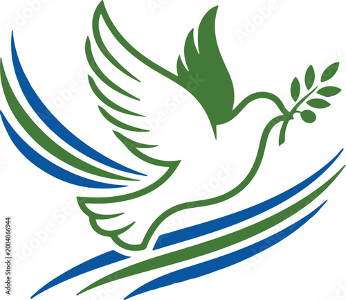 Flying dove with olive branch symbol of peace vector illustration