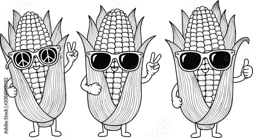 Fotografie Corn character illustration set, anthropomorphic vegetable cartoon artwork, play