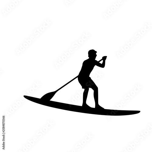 Paddleboarding solid black silhouette character vector illustration logo symbol icon sign on white background design.