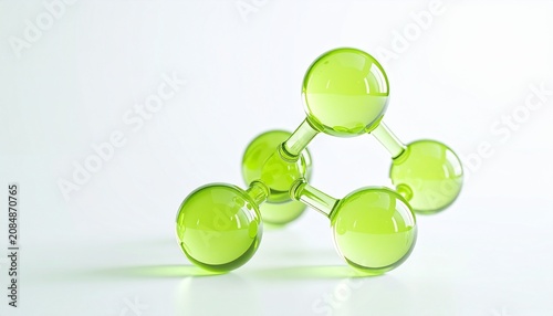 Obraz na płótnie ボタニカル成分をイメージした透明グリーン分子構造。植物美容液や保湿成分、先端スキンケア研究を表現したミニマルな広告背景。ジェネレーティブAI