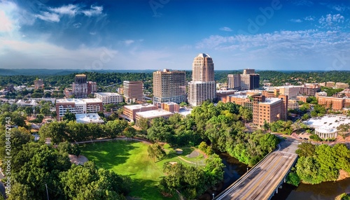 greenville sc aerial drone view downtown skyline parks green spaces