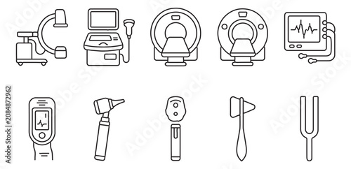Bild auf Leinwand Medical diagnostic equipment line icons, set of 10 healthcare vector elements, h