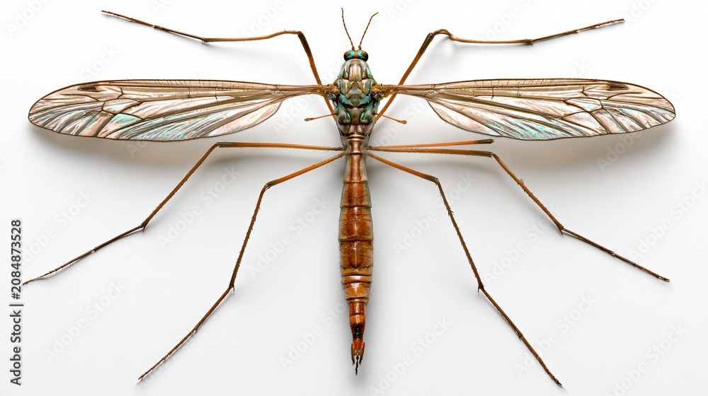 Fototapeta premium Detailed Crane Fly Isolated on White Background - Macro Close-Up for Professional Presentations