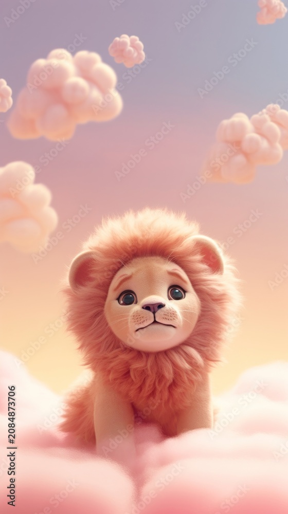 Fototapeta premium Cute baby lion cartoon animal toy.