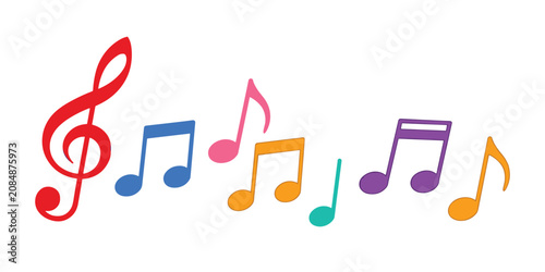 Cuadro en lienzo Colorful music notes on white background  music symbols  treble clef  eighth not