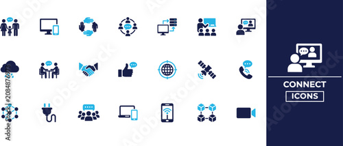 Communication Icons Set Flat Blue Pictograms On White Background
