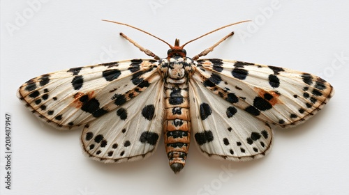 Small Magpie Moth Anania hortulata on White Background Soft C