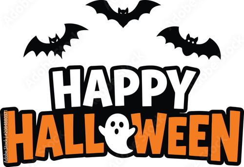 Happy Halloween greeting with bats and ghost  festive holiday design