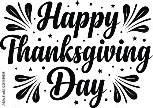 Happy Thanksgiving Day greeting card with decorative text and stars