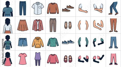 Foto Flat Vector Clothing Icons for Men Women and Children