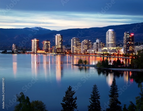 kelowna city skyline at dusk okanagan valley british columbia canada