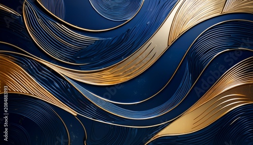 abstract elegant dark blue and gold line pattern kitchen glass
