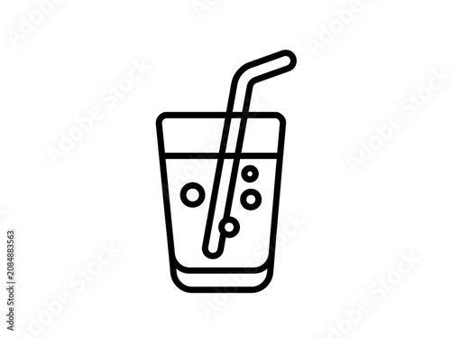 Juice Glass with Straw Outline Icon Transparent Background