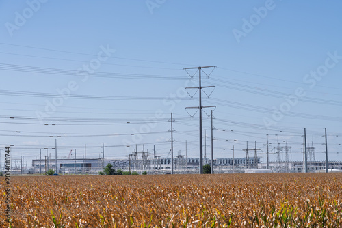 Obraz na plátně Electrical substation and power grid infrastructure for AI data center campus wi