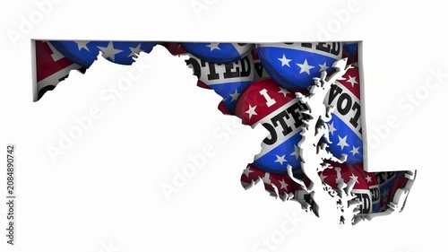 Maryland MD State Map I Voted Pins Buttons Election Democracy 3d Animation