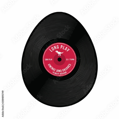 Vinyl record with dinosaur logo on red label, vintage style
