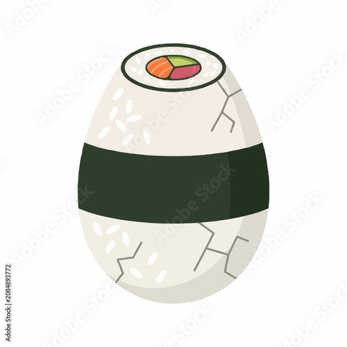 Sushi onigiri rice ball with salmon tuna filling flat vector