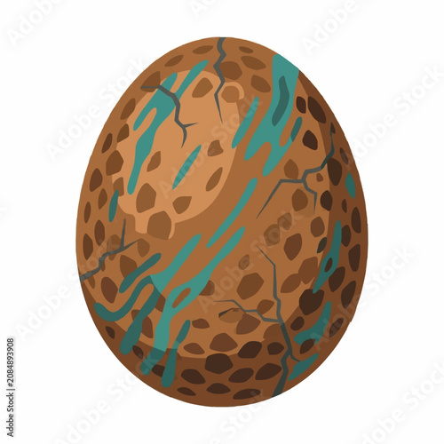 Brown dinosaur egg cracked with turquoise veins isolated on