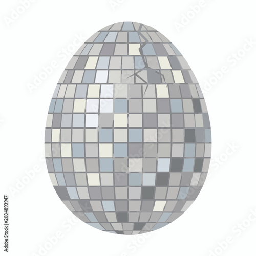 Broken disco ball egg shape vector illustration, cracked mirror