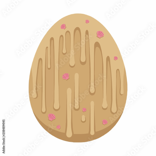 Easter Egg with Caramel Drizzle and Seashells Flat Design