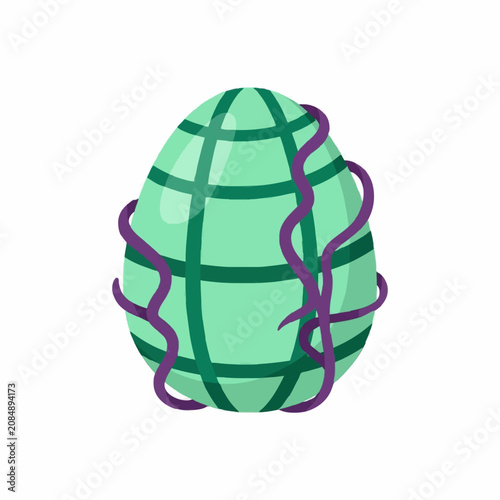 Green Easter Egg with Purple Ribbons Flat Design Illustration
