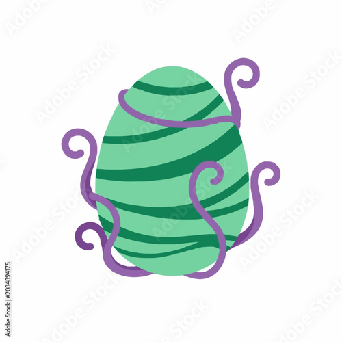 Green Easter egg with purple ribbon flat design vector