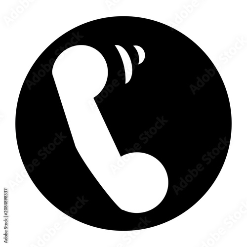 Minimalist black and white phone call icon button vector graphic for contact us webpage or app UI design.