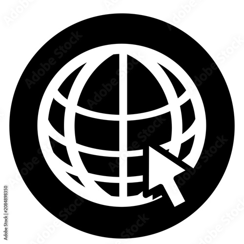 High-quality black and white website icon featuring a globe and cursor. Perfect SEO web design graphic for digital business and internet connectivity concepts.
