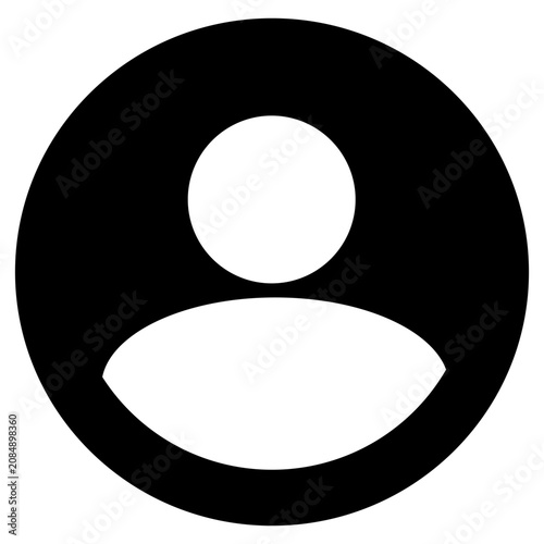 Minimalist user profile avatar vector icon. Black circle with a white silhouette of a person, perfect for website, app UI, and account placeholders.
