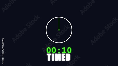 Digital countdown timer 00:10 timed overlay for broadcast and presentation animation 4k clock