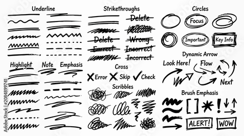 Hand Drawn Pencil Marker Scribble Highlights And Annotations Set For Editorial Design Elements