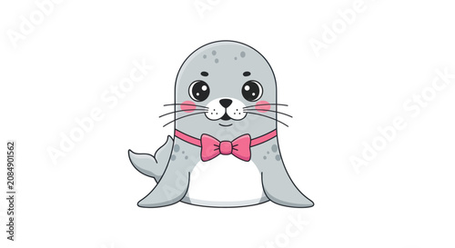 Tableau sur toile Cute cartoon seal with bow tie.