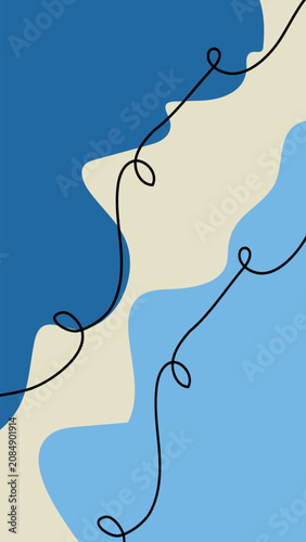 Modern minimalist blue wave composition with doodle line art for contemporary cover designs and web banners.