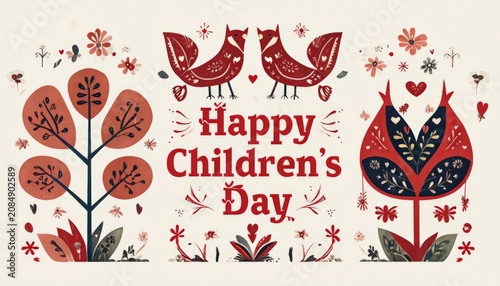 Colorful Celebration: An Illustration of Happy Children�s Day with Bright Decorative Elements and Heartfelt Emphasis